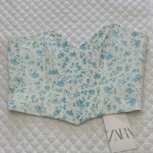 Zara Blue Floral Bustier Top